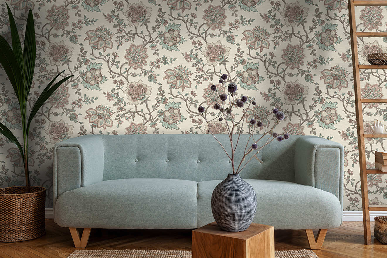 Regan - Artistic Floral Wallpaper - Pink/Teal