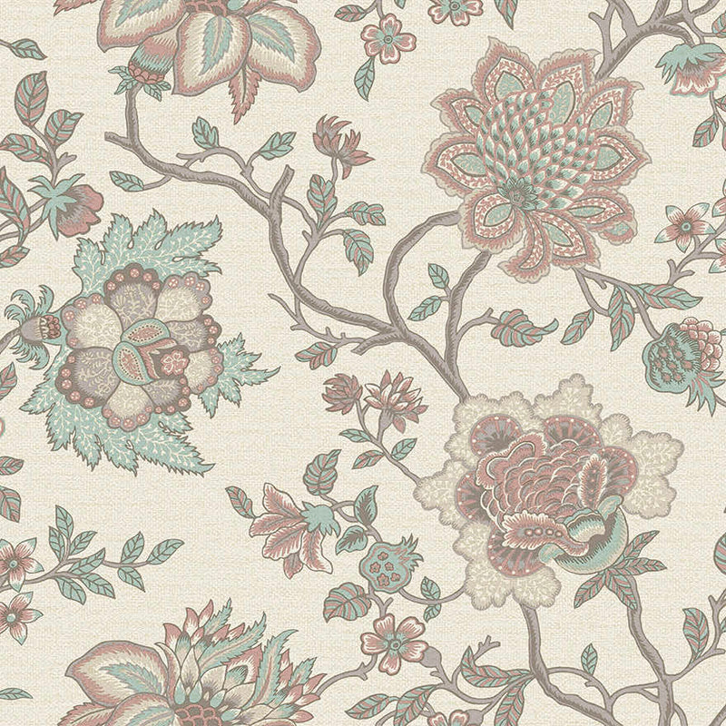 Regan - Artistic Floral Wallpaper - Pink/Teal