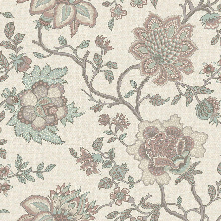 Sample - Regan - Artistic Floral Wallpaper - Pink/Teal