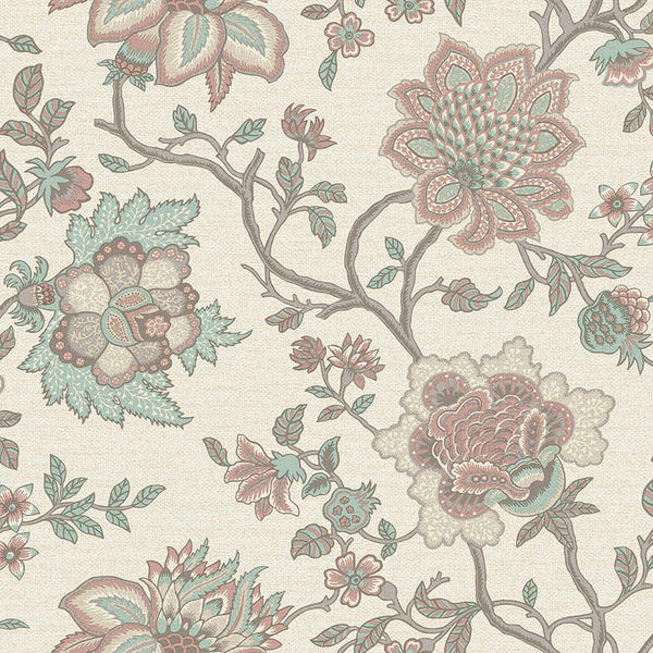 Sample - Regan - Artistic Floral Wallpaper - Pink/Teal