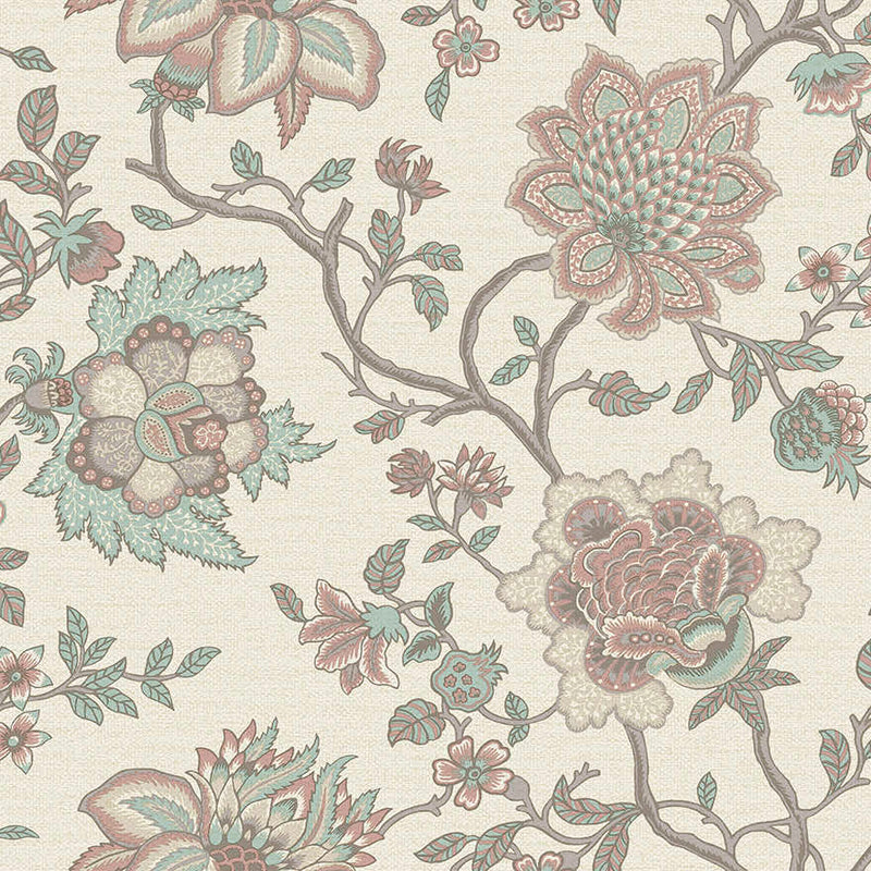 Sample - Regan - Artistic Floral Wallpaper - Pink/Teal