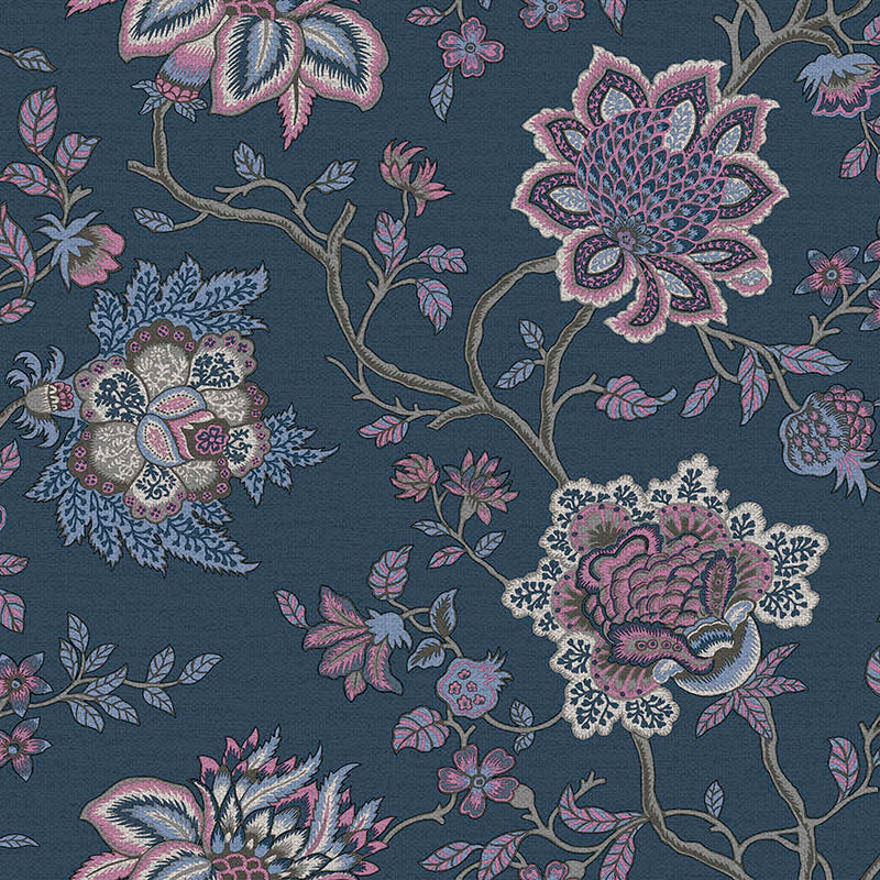 Regan - Artistic Floral Wallpaper - Navy