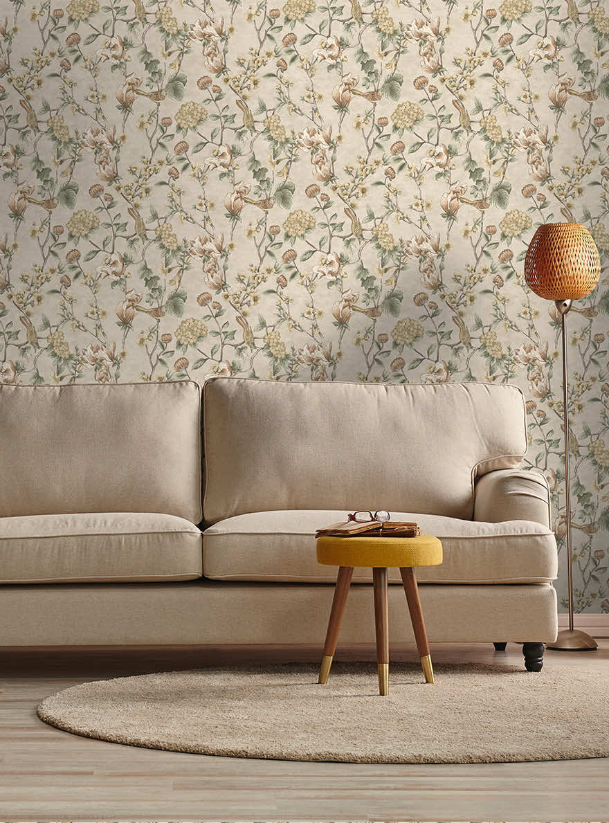 Nightingale - Floral Wallpaper - Cream