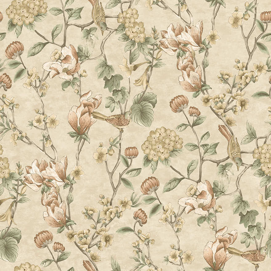 Sample - Nightingale Floral Wallpaper - Cream