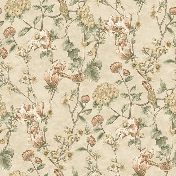 Sample - Nightingale Floral Wallpaper - Cream