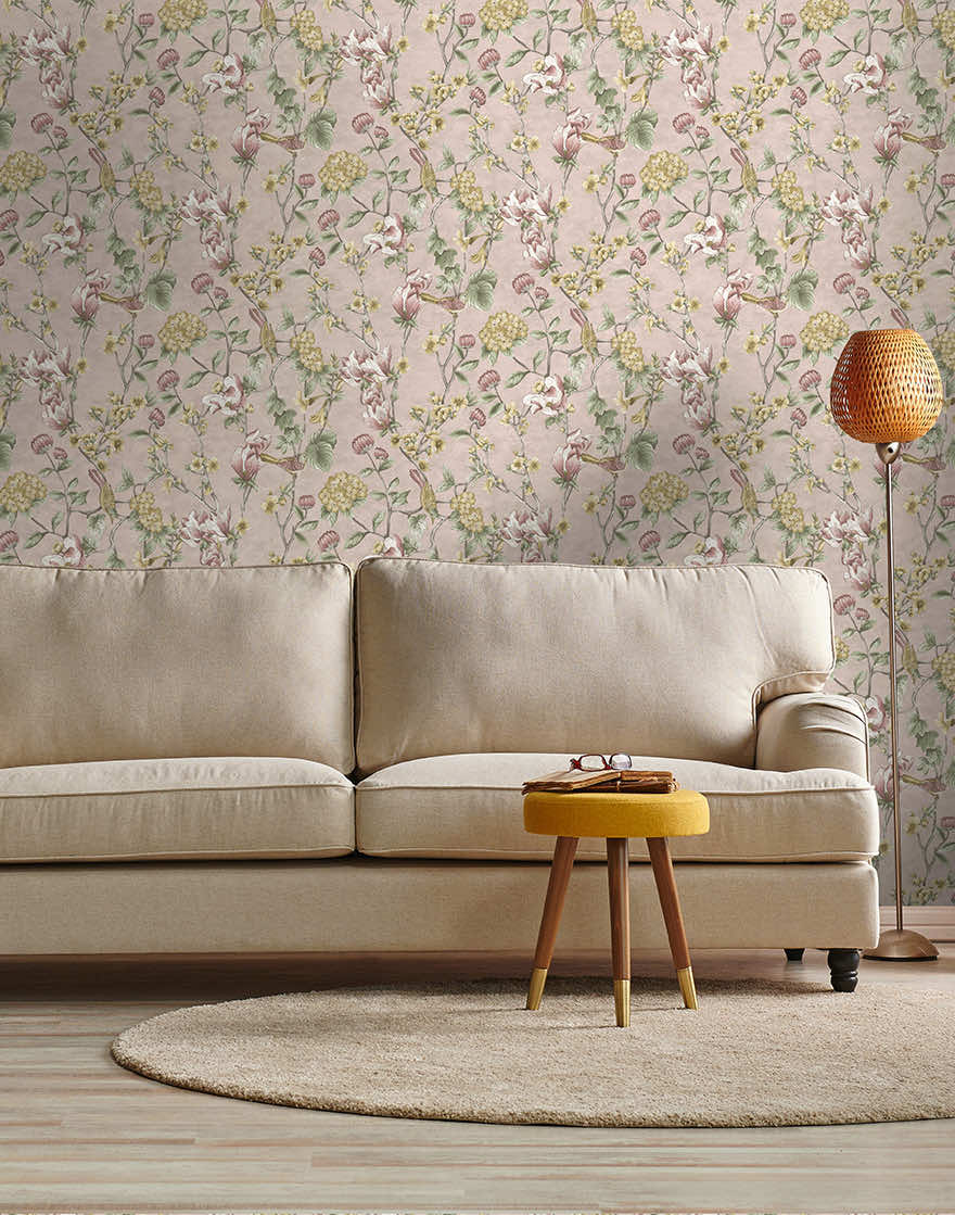 Nightingale - Floral Wallpaper - Pink
