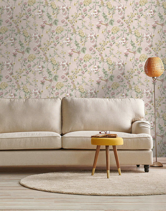 Nightingale - Floral Wallpaper - Pink