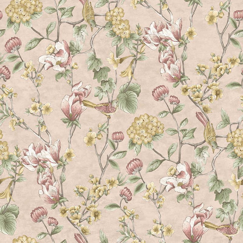Nightingale - Floral Wallpaper - Pink