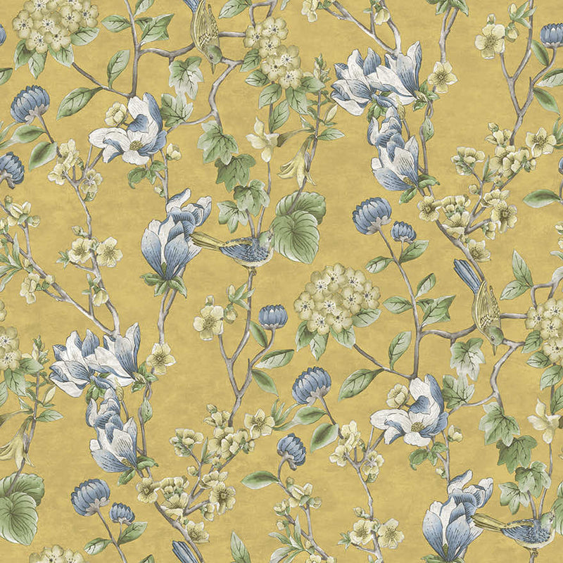 Nightingale - Floral Wallpaper - Ochre