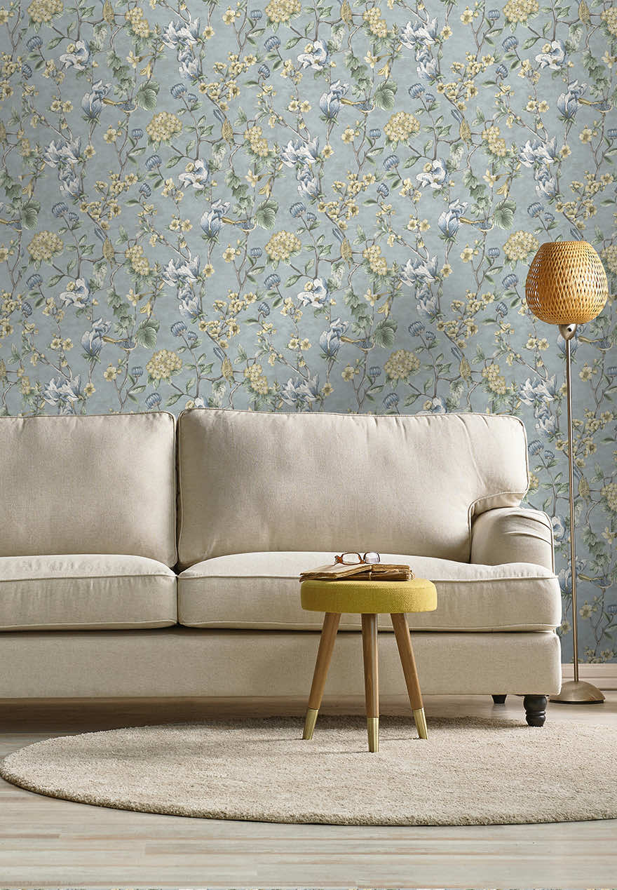 Nightingale - Floral Wallpaper - Blue