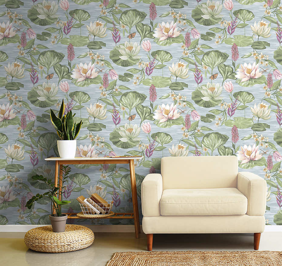 Water Lily Wallpaper - Blue