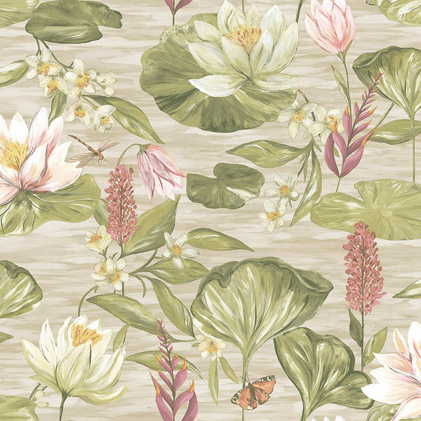 Sample - Water Lily Wallpaper - Beige