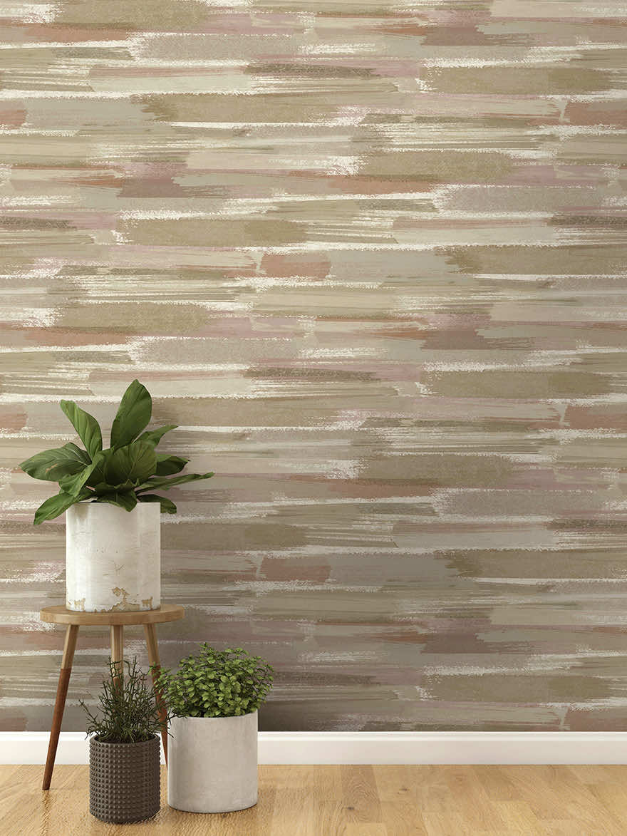 Sasso - Brush Marks Wallpaper - Beige/Coral