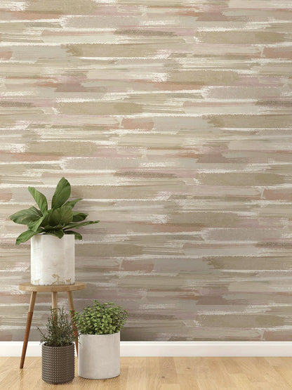Sasso - Brush Marks Wallpaper - Beige/Coral