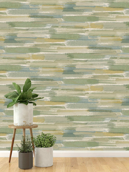 Sasso - Brush Marks Wallpaper - Green/Yellow