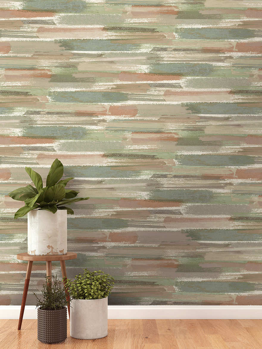 Sasso - Brush Marks Wallpaper - Orange/Blue