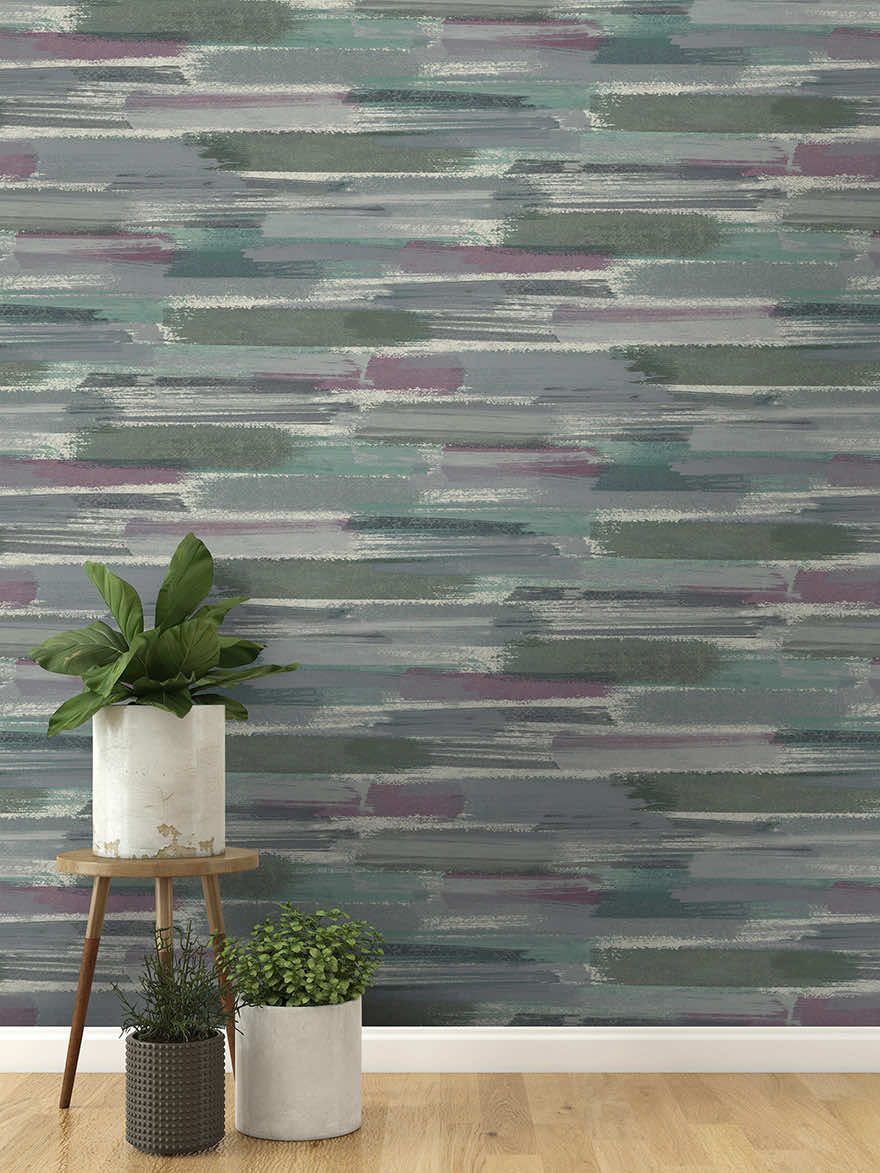 Sasso - Brush Marks Wallpaper - Blue/Pink