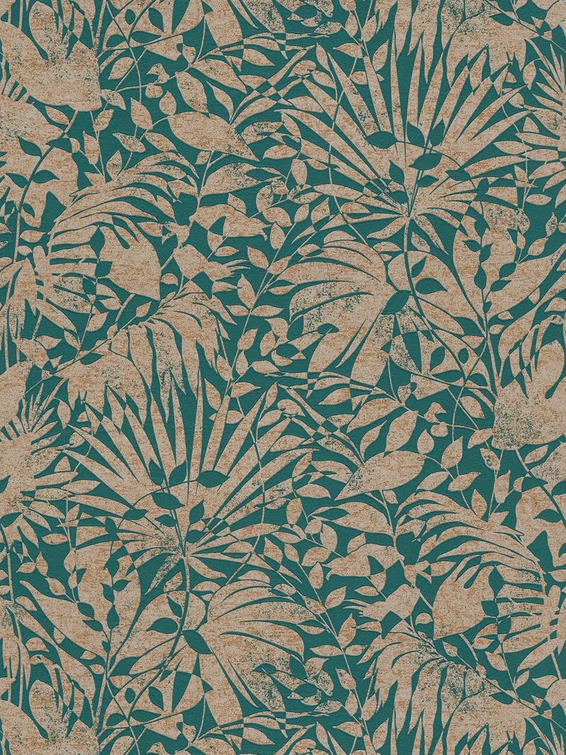 SAMPLE - Subtle Leaf Wallpaper - Green/Copper