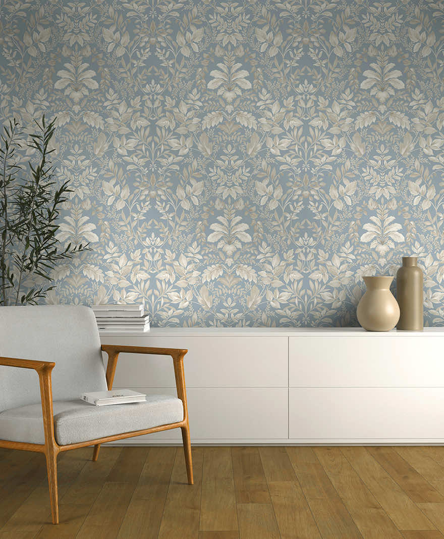Tavira - Leafy Wonderland Wallpaper - Blue