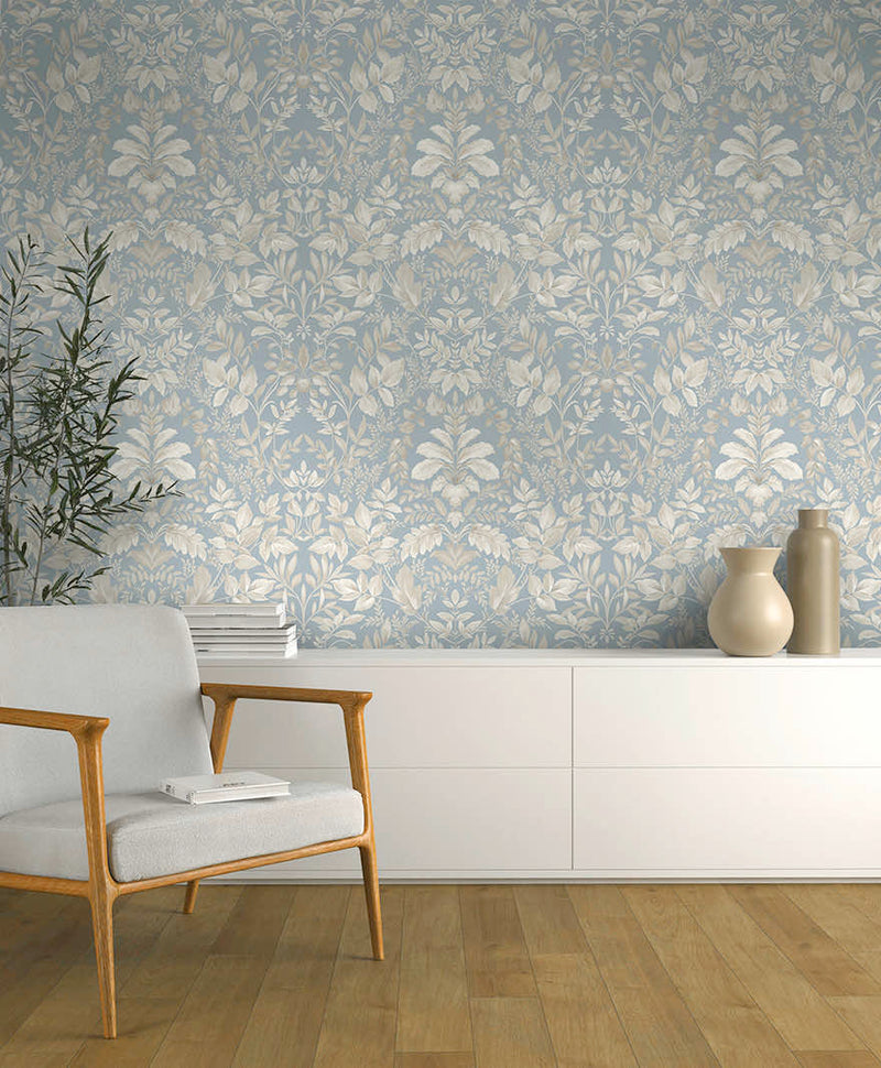 Tavira - Leafy Wonderland Wallpaper - Blue