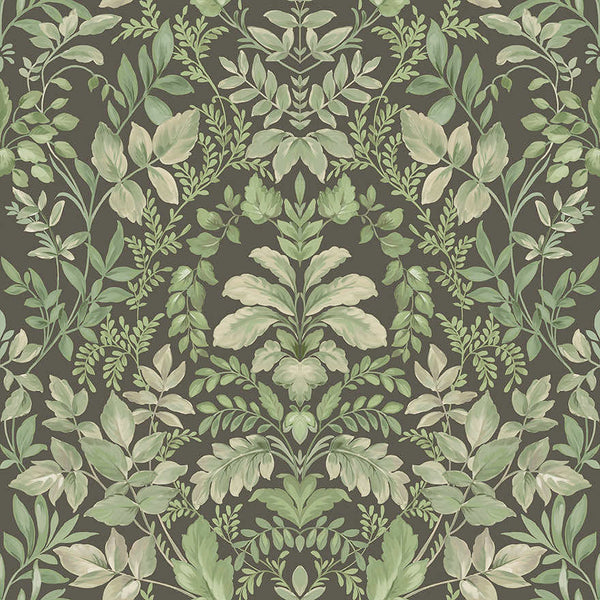 Sample - Tavira - Leafy Wonderland Wallpaper - Charcoal/Green