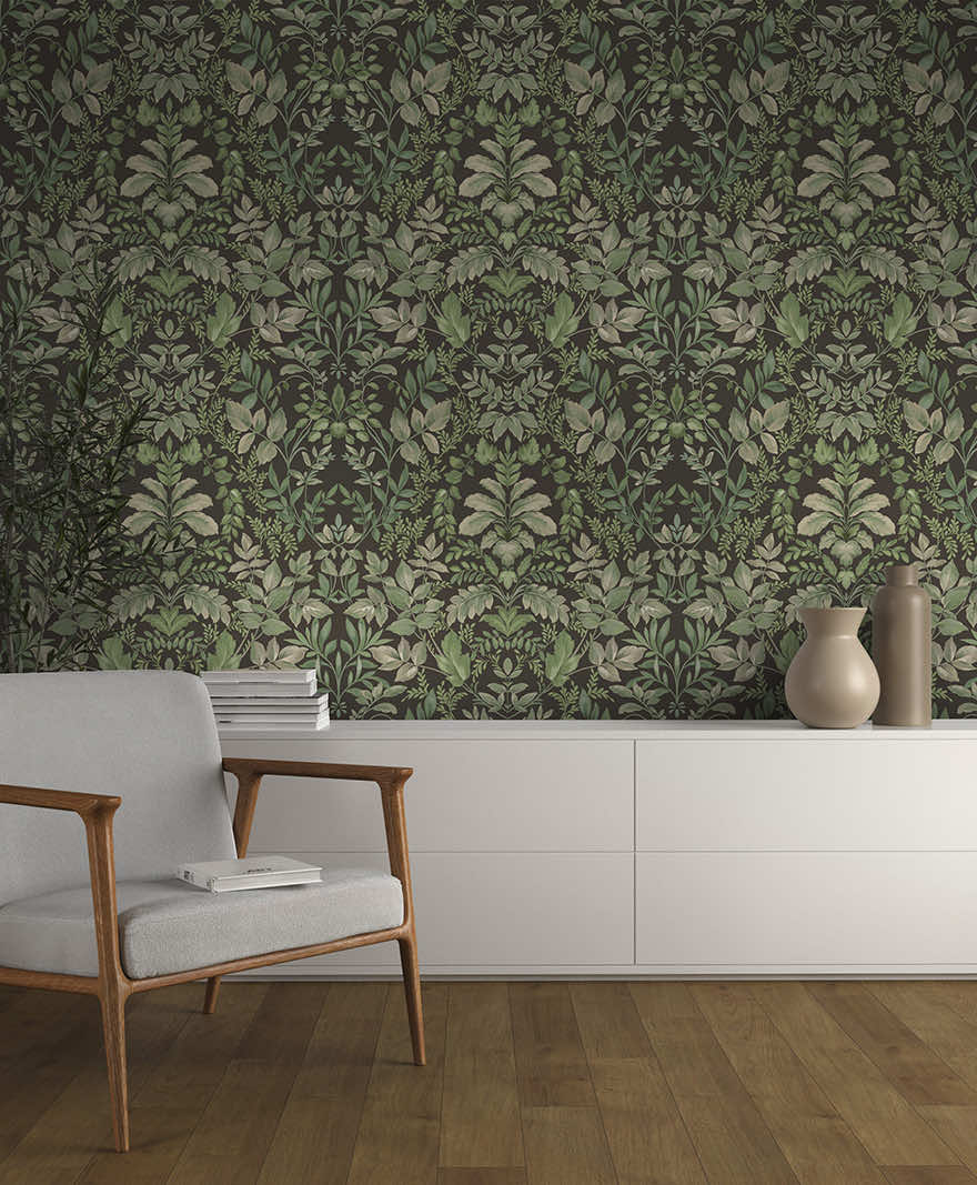 Tavira - Leafy Wonderland Wallpaper - Charcoal/Green