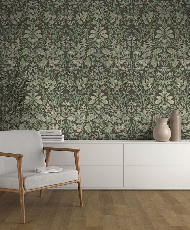 Tavira - Leafy Wonderland Wallpaper - Charcoal/Green