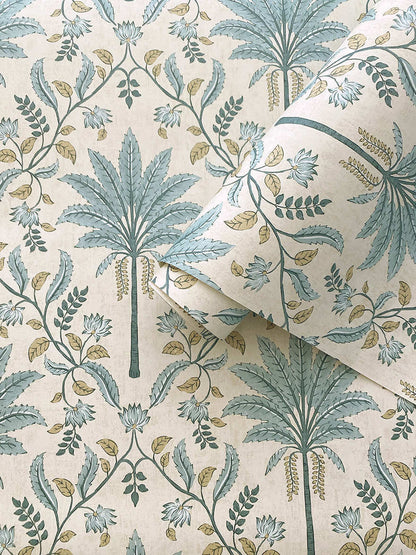 Ariara - Palm Trellis - Wallpaper - Blue