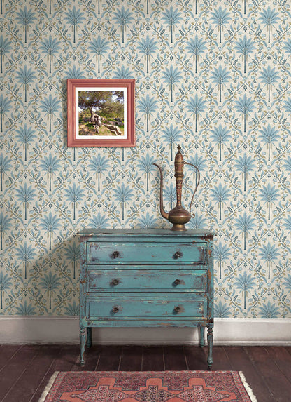 Ariara - Palm Trellis - Wallpaper - Blue
