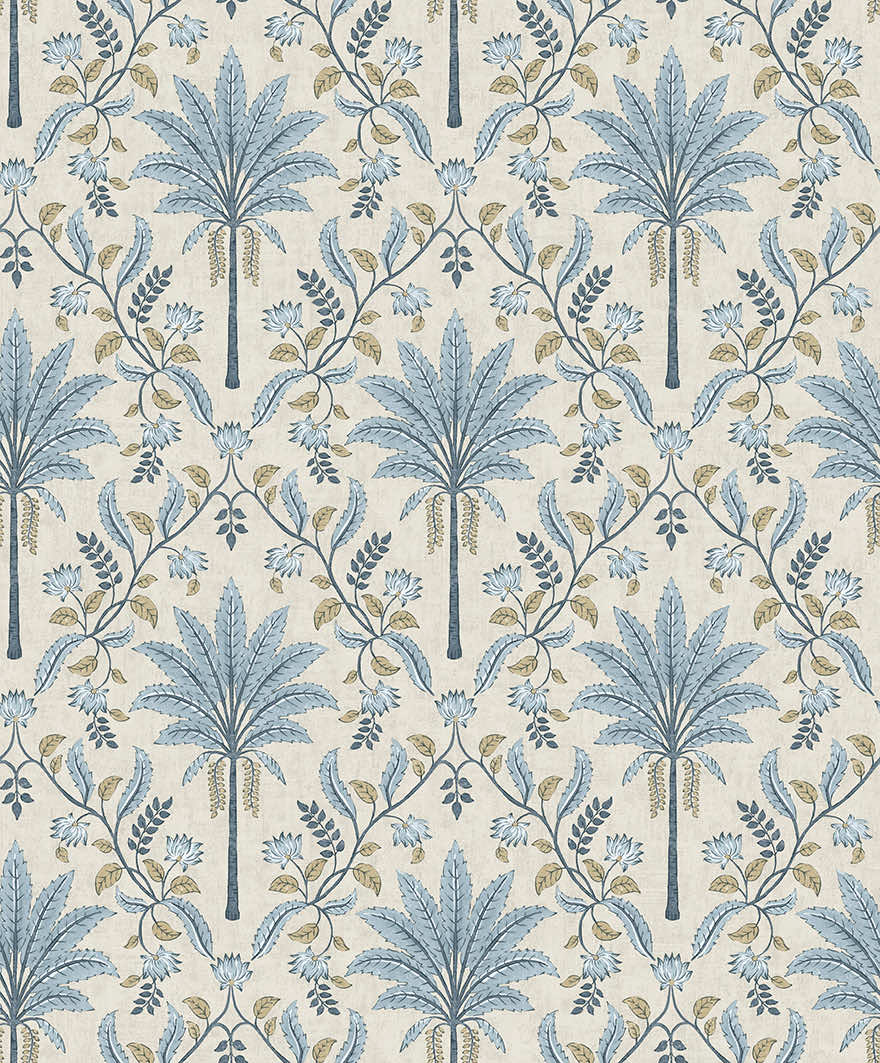 Sample - Ariara - Palm Trellis - Wallpaper -Blue
