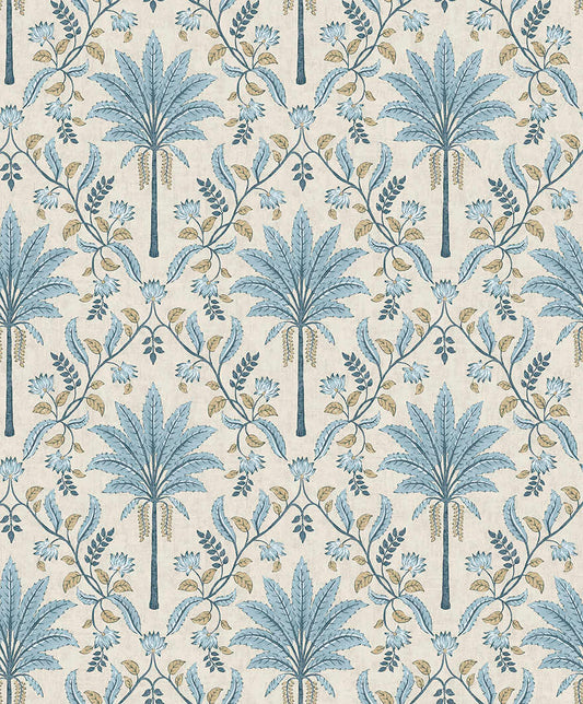 Ariara - Palm Trellis - Wallpaper - Blue