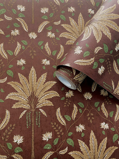 Ariara - Palm Trellis - Wallpaper - Maroon