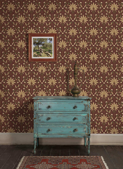 Ariara - Palm Trellis - Wallpaper - Maroon