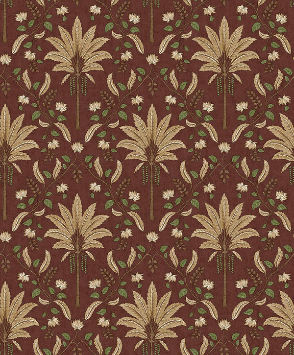 Sample - Ariara - Palm Trellis - Wallpaper -Maroon