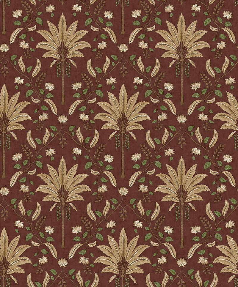 Sample - Ariara - Palm Trellis - Wallpaper -Maroon