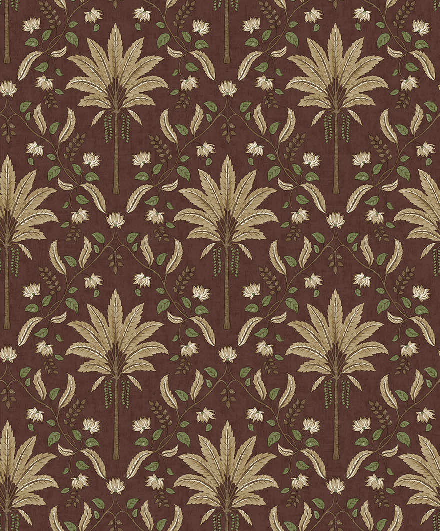 Ariara - Palm Trellis - Wallpaper - Maroon