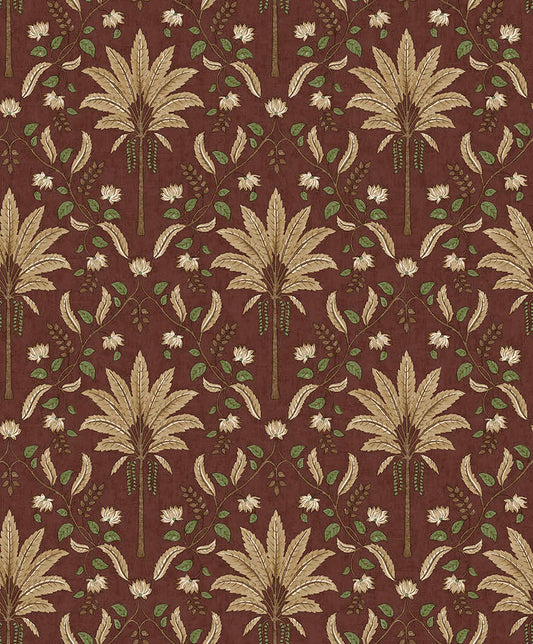 Ariara - Palm Trellis - Wallpaper - Maroon