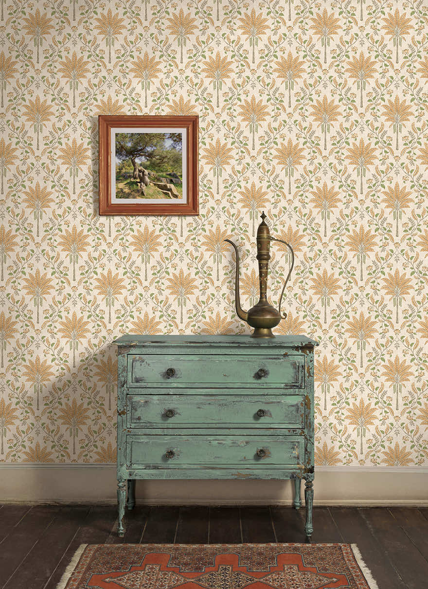 Ariara - Palm Trellis - Wallpaper - Orange