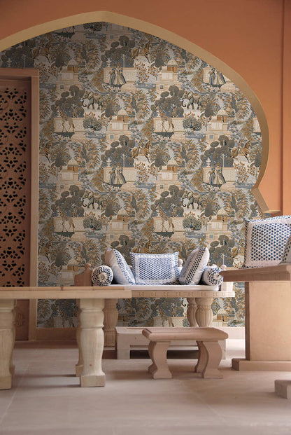 Jal Mahal - Royal Fairy-Tale Wallpaper -Navy/Orange