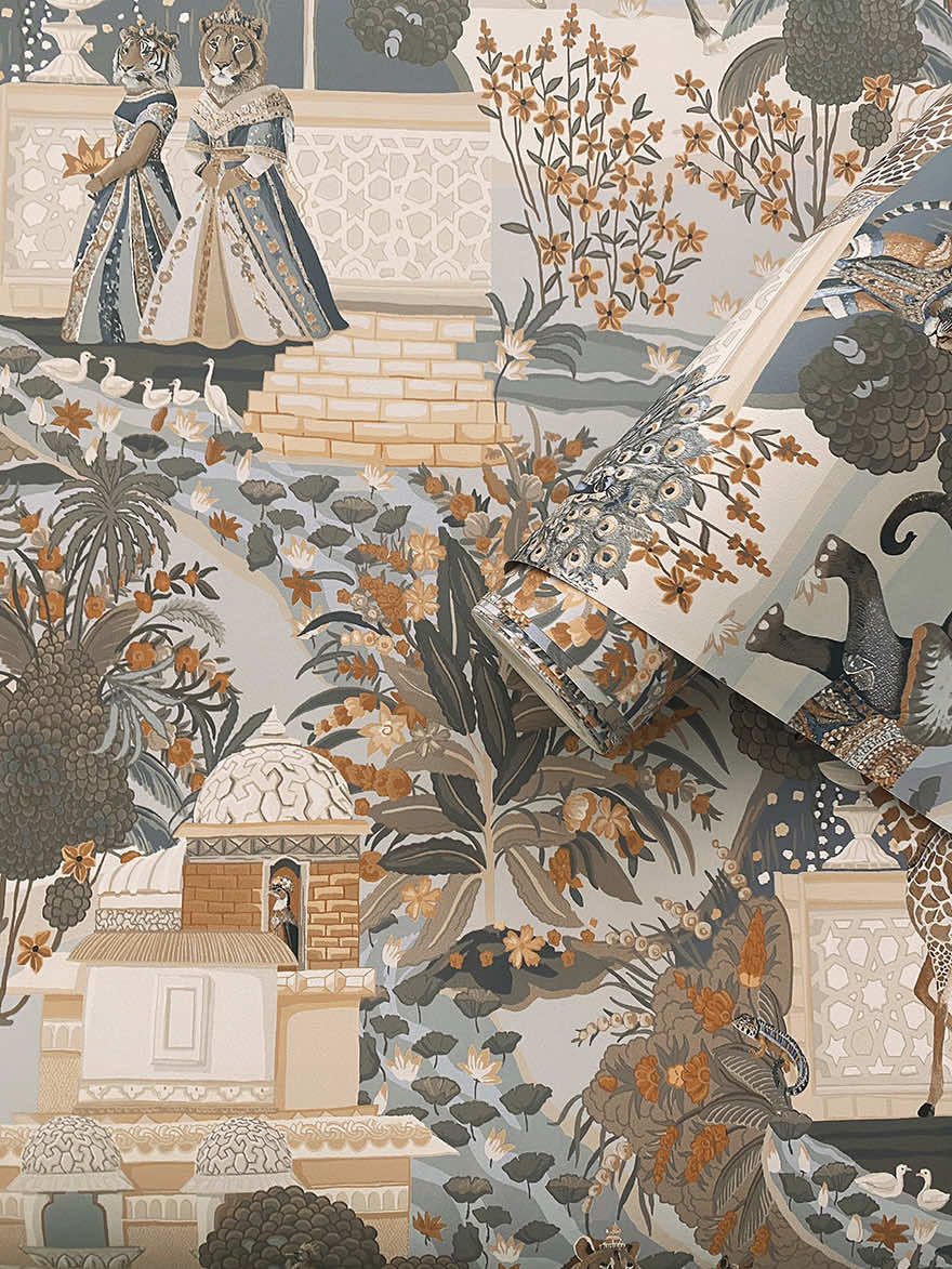 Jal Mahal - Royal Fairy-Tale Wallpaper -Navy/Orange