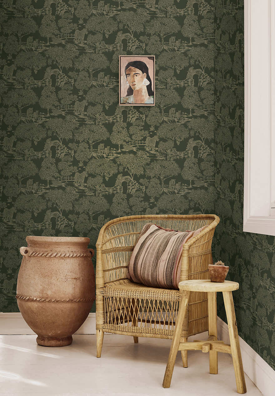 Samar - Metalic Forrest Wallpaper -Green