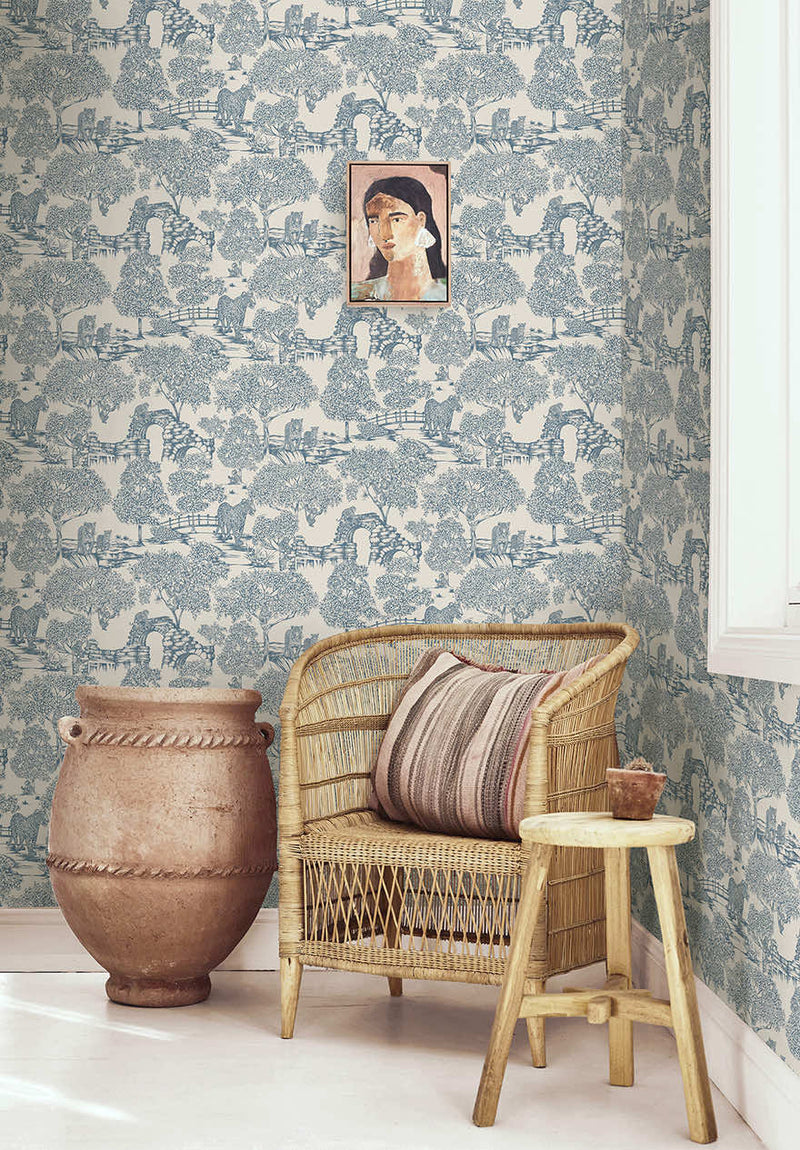 Samar - metalic forrest Wallpaper -Light Blue
