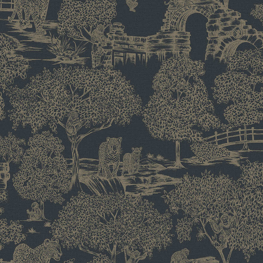 Sample – Samar – Metallic Forest Wallpaper – Navy