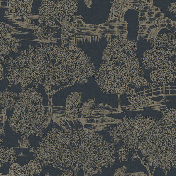 Sample - Samar - Metallic Forest Wallpaper - Navy