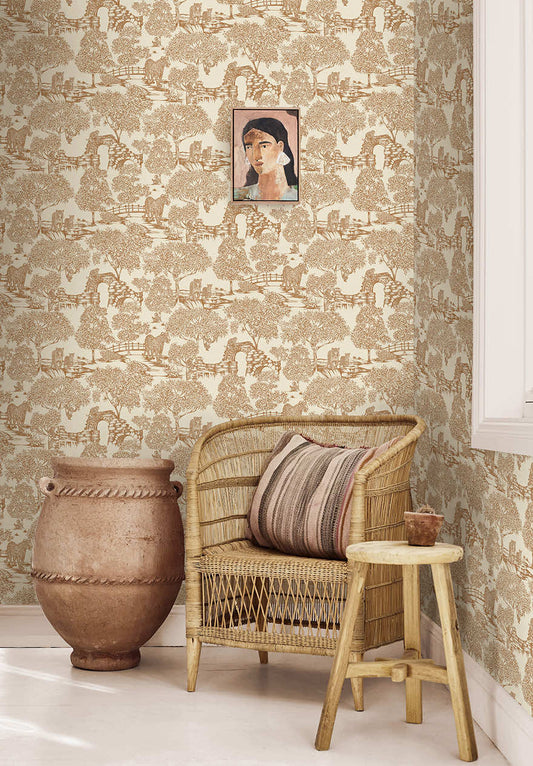 Samar Metallic Forest Wallpaper - Orange