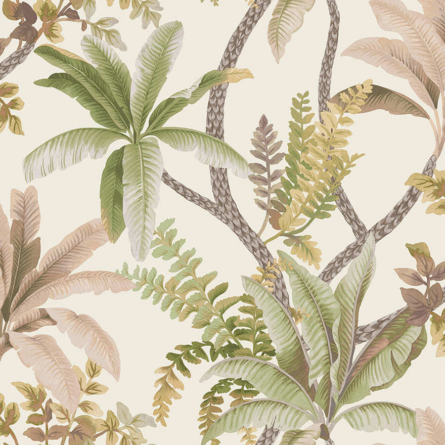 Saranda - Palm Oasis Wallpaper - Sage/Coral