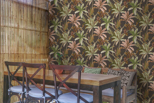 Saranda - Palm Oasis Wallpaper - Charcoal
