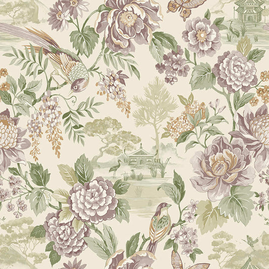 Hana - Japanese Floral - Wallpaper - Green/Cream