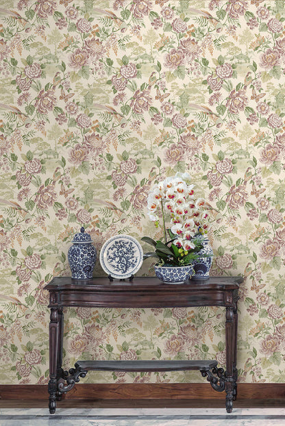 Hana - Japanese Floral - Wallpaper - Green/Cream