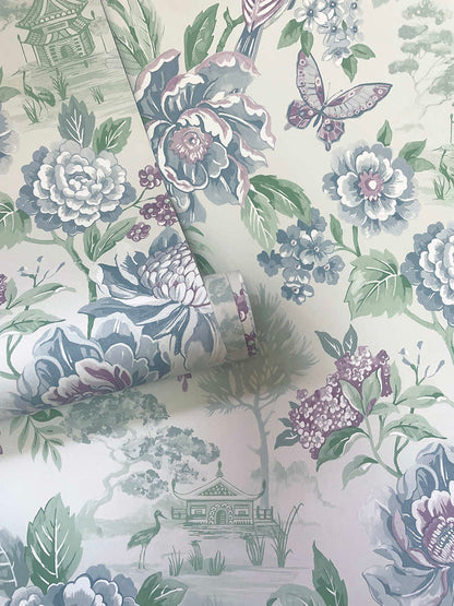 Hana - Japanese Floral - Wallpaper - Blue